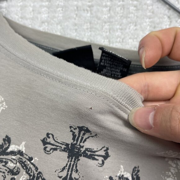 Y2K Burnside Men Shirt L Grey Affliction Goth Grunge Cross Wings Skater - Picture 14 of 15